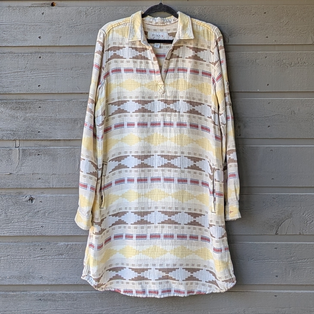 Ryan Vintage Cream & Yellow Long Sleeve Printed Dress